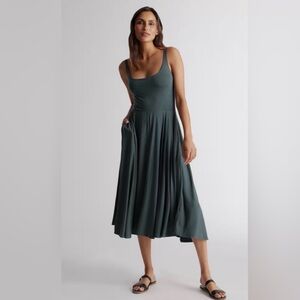 Quince Fit & Flare Dress in Dark Olive